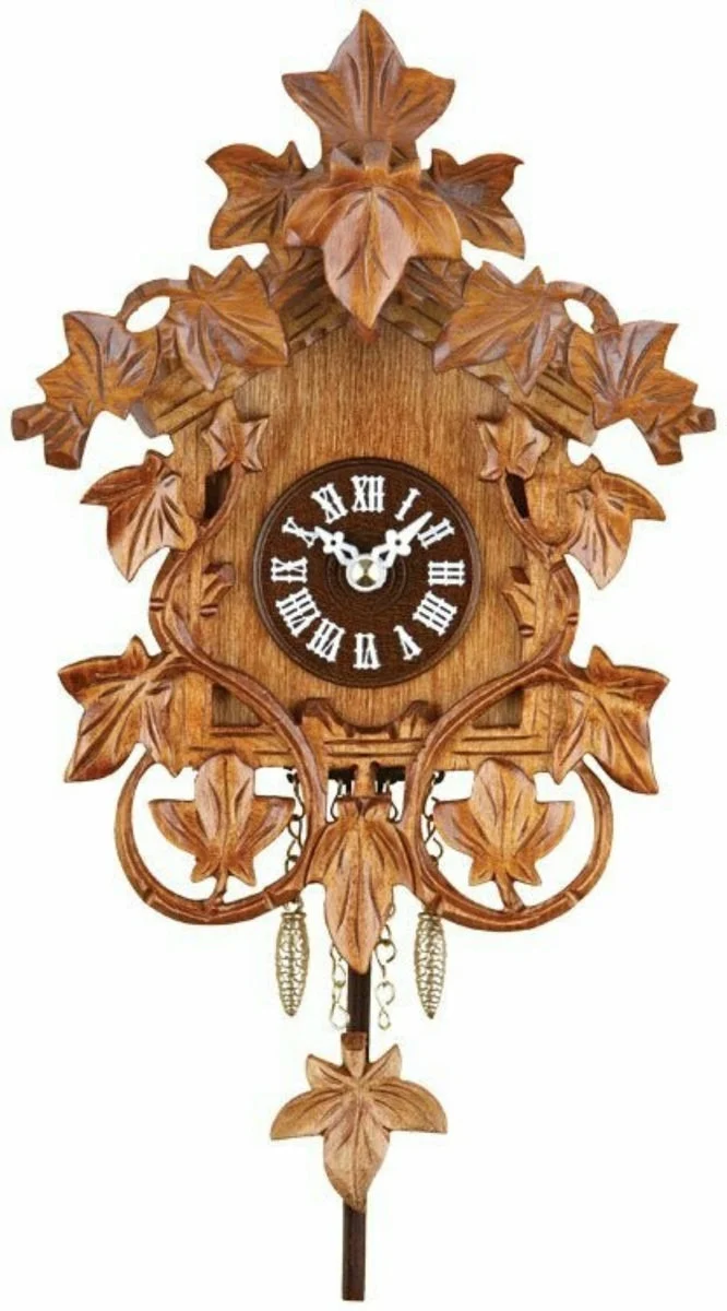 Wooden Cuckoo Clock – 8 in – Carved Leaves and Vines Design – River City Clocks