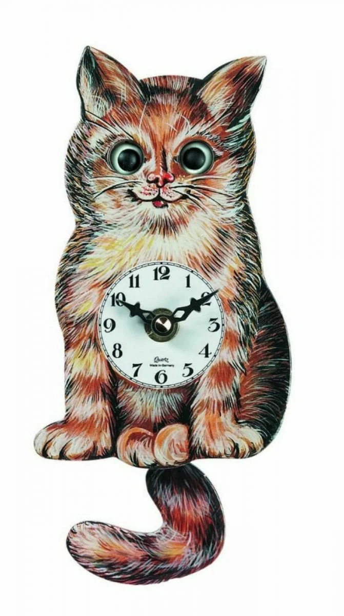 Cat Shaped Quartz Wall Clock with Moving Eyes and Swinging Tail Pendulum – 6 in – River City Clocks