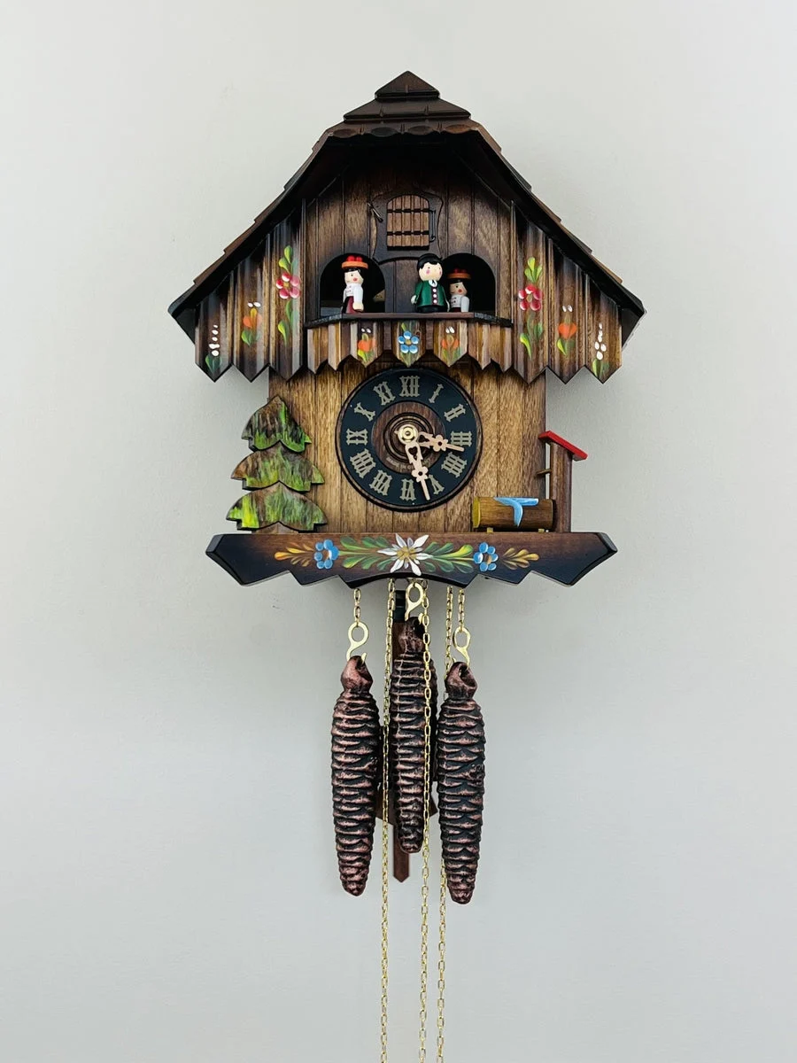 11" One Day Musical Cuckoo Clock with Dancers & Flowers