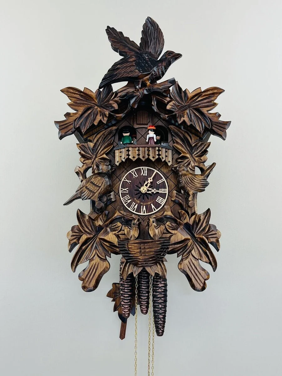 One Day Musical Cuckoo Clock – 18 in – Hand-Carved Birds and Leaves – River City Clocks
