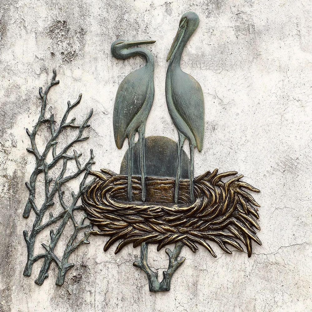 Crane Pair in Nest Wall Plaque – 23"H Metal Wall Decor Accent by SPI Home