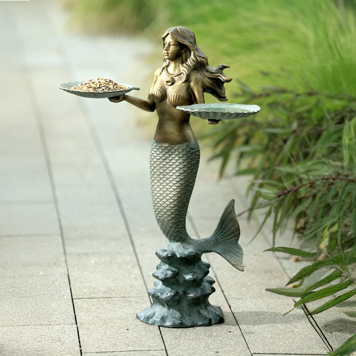 Sirena Mermaid Birdfeeder – 23"H Metal Garden Accent by SPI Home