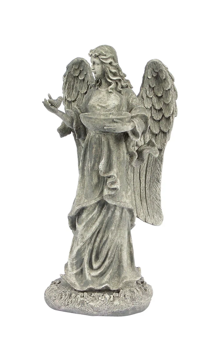 Angel Birdfeeder Statue – 24" Tall – Dolomite Garden Decor with Bowl for Birds Indoor Outdoor Use By Melrose