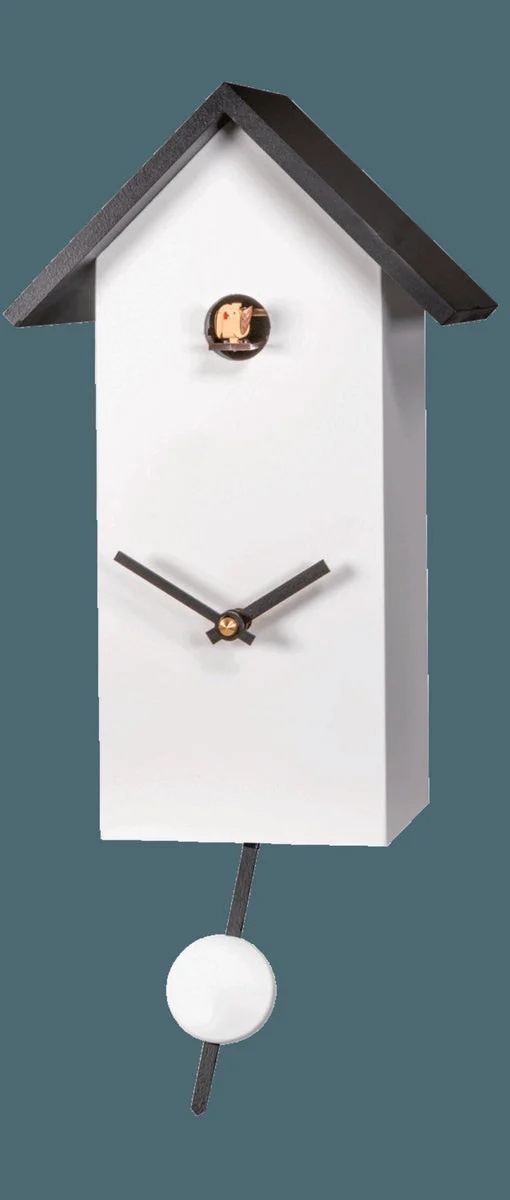 Modern White Bird House Quartz Clock – 8 in – Cuckoo and Quartz Movement – River City Clocks