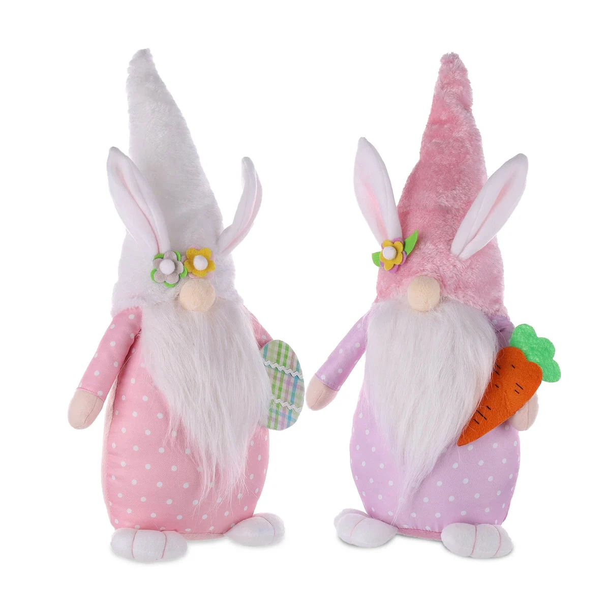 Easter Gnome 18" Fabric Bunny Shelf Sitter Set of 2, Pastel Pink & Purple by Melrose