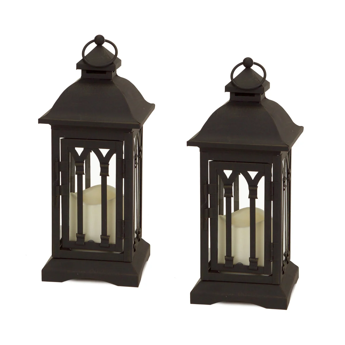 Lantern with LED Candle 12.25-Inch Iron Glass Plastic Indoor Decorative Set of 2 by Melrose