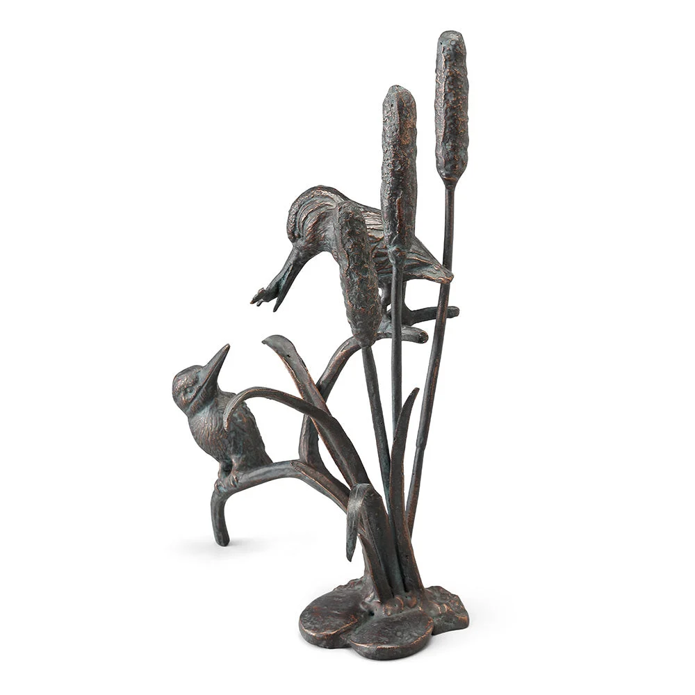 Feeding Kingfisher Couple Sculpture – 15"H Metal Wildlife Accent by SPI Home
