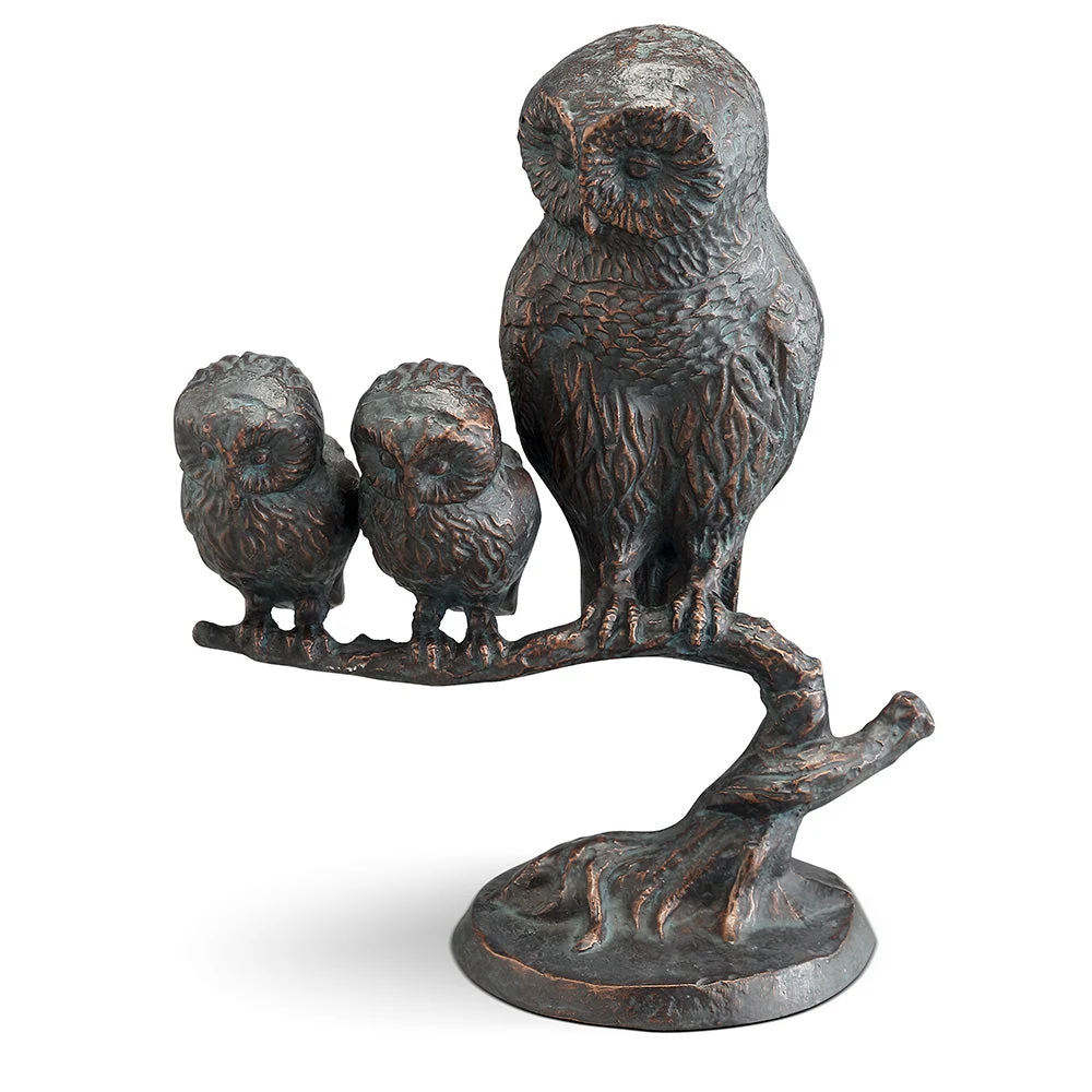 Owl Family Sculpture – 13"H Metal Nature Accent by SPI Home