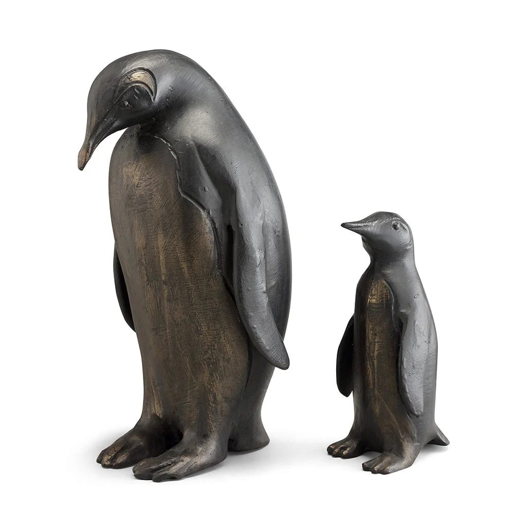 Poppa Penguin & Chick Sculpture – 13"H Metal Wildlife Accent by SPI Home