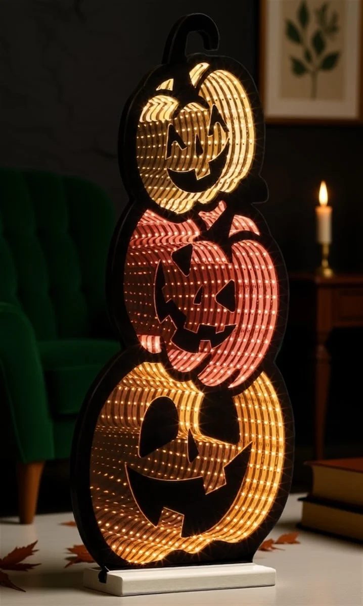 LED Jack-o-Lantern Ekkolight Triple Stack 23 Inch Height Spooky Decor By Melrose