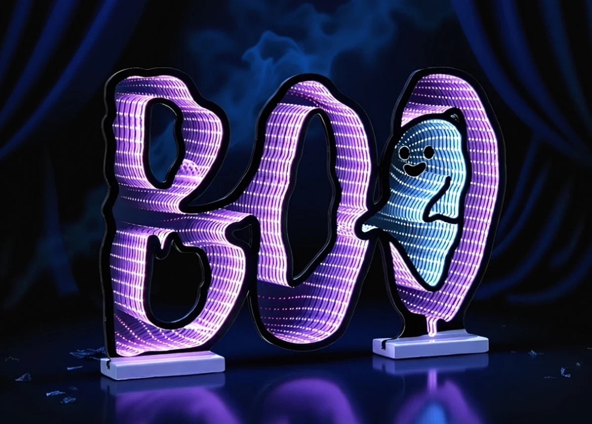 LED BOO with Ghost Light – Acrylic Halloween Accent 16"H – Tabletop Decor By Melrose
