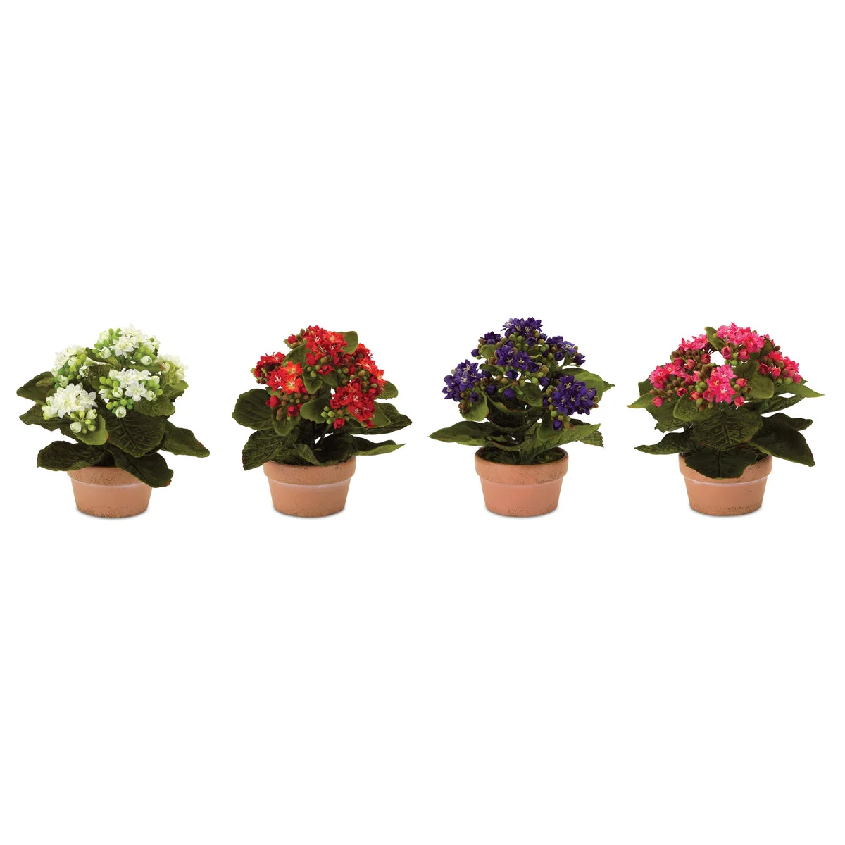 Kalanchoe with Pot 8-Inch Polyester Artificial Plant Set of Four in Terra Cotta Look by Melrose