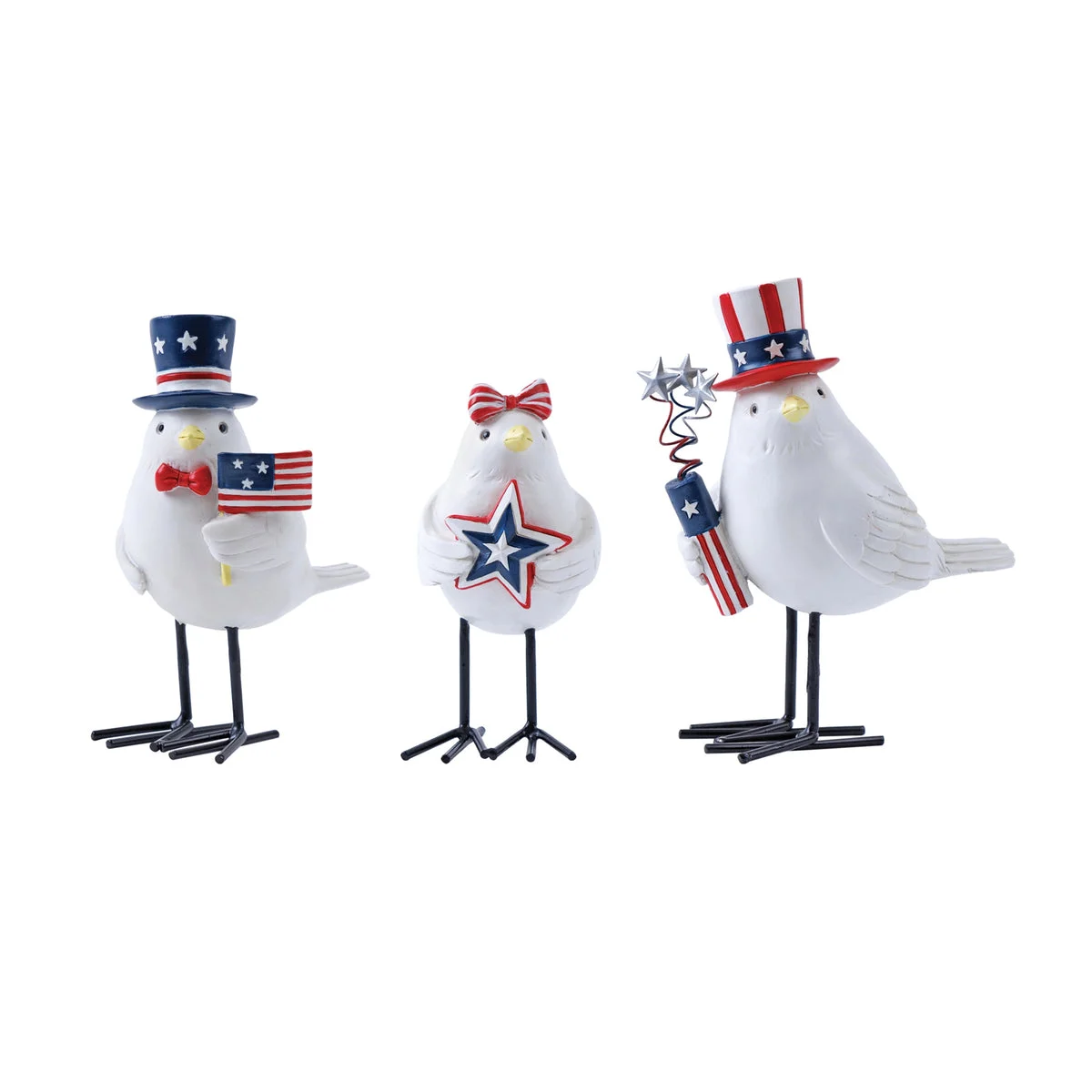 Americana Bird Figurine Set of 3 – Polyresin & Metal Patriotic Decor, 5×3×5.75 in by Melrose