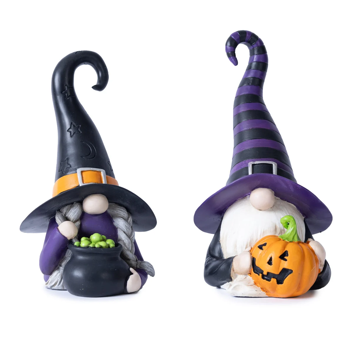 Witch Gnome Figurine Duo Polyresin Halloween Display – Colorful 8–9" Decorative Gnomes by Melrose