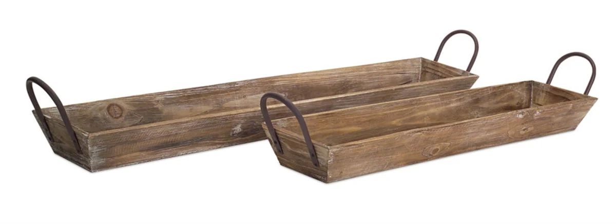 Wooden Tray Set with Handles 4.75 Inch Height for Serving and Decor Natural Finish By Melrose