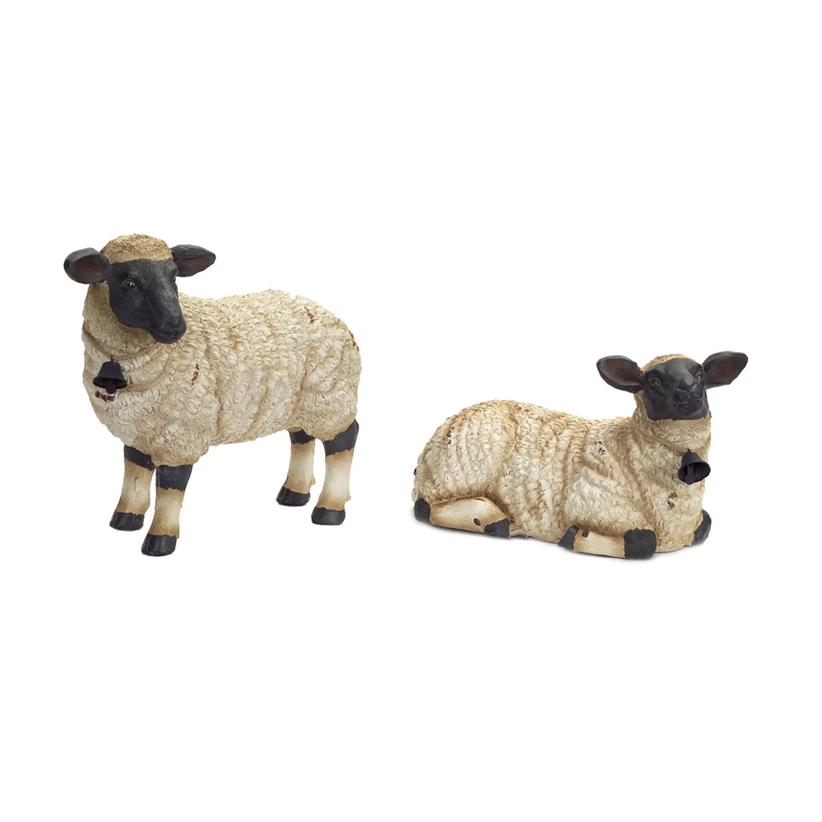 Sheep Figurine Set 9.5 Inch Height Polyresin Farmhouse Decor with Bell Accents By Melrose