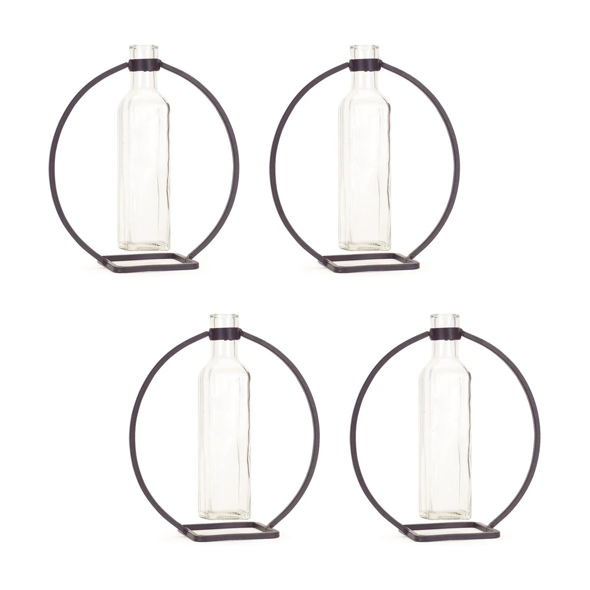 Hanging Vase in Circle Stand 9"H Metal & Glass Modern Decorative Bud Vase Set of 4 by Melrose