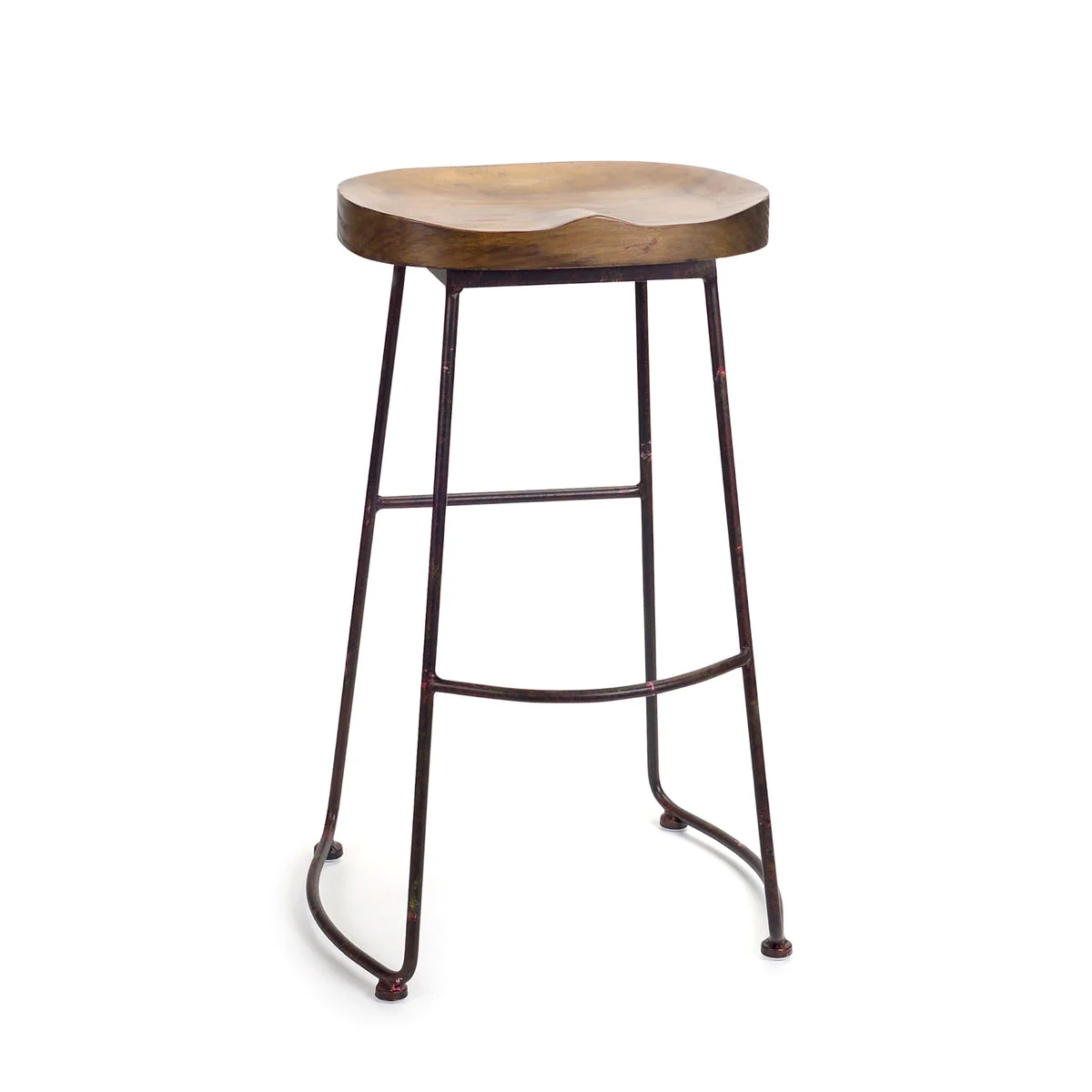 Wood and Metal Bar Stool 30.5 Inch Height Natural Bucket Seat for Home Seating By Melrose