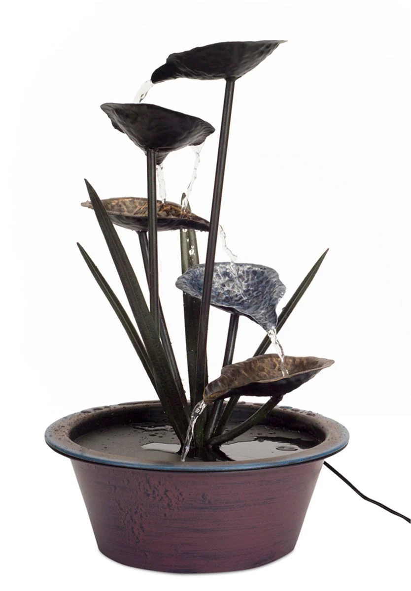 Metal Lotus Fountain 22 Inch Height Bronze Finish for Indoor or Outdoor Decor By Melrose