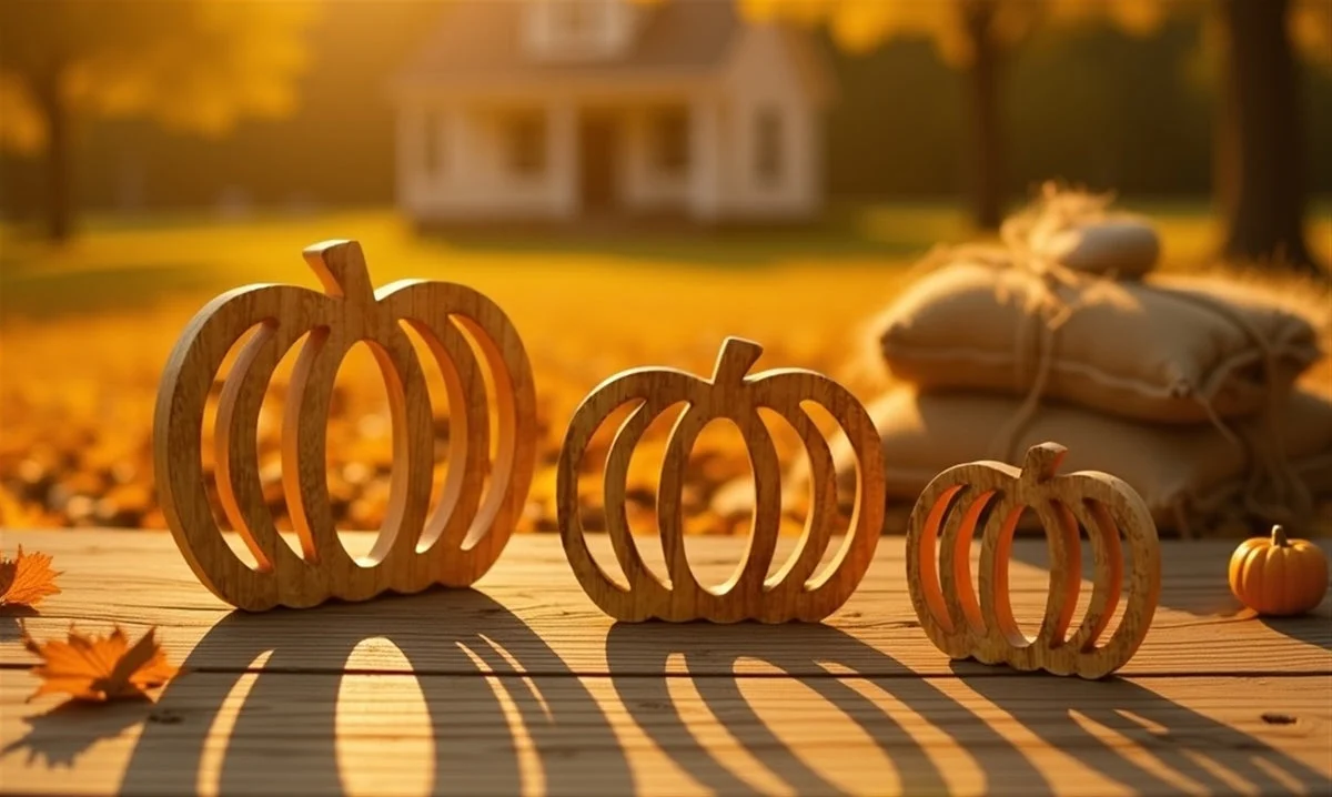 Wooden Pumpkin Cut-Out Decor Natural Autumn Accents (Set of 6) by Melrose