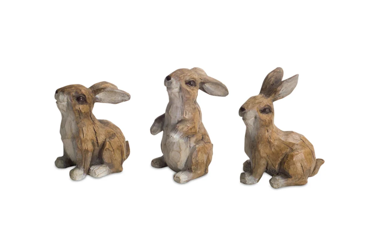 Carved Stone Garden Rabbit Figurines – Polystone (Set of 6) by Melrose