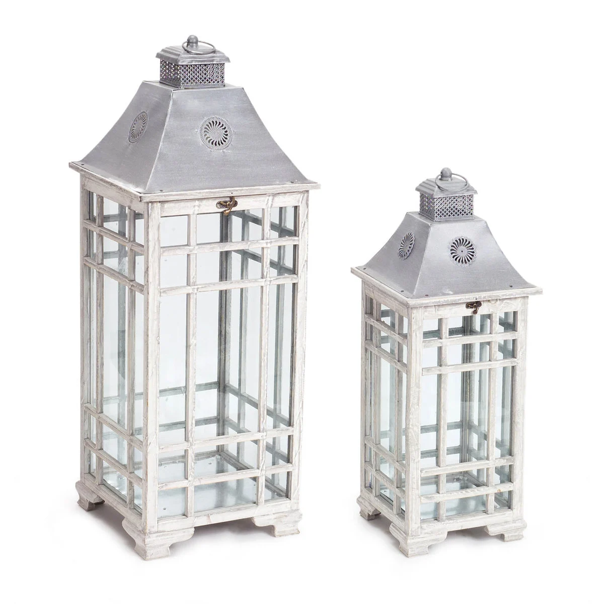 Decorative Metal and Wood Lantern Set for Entryway or Living Room – 24.5" and 33" by Melrose