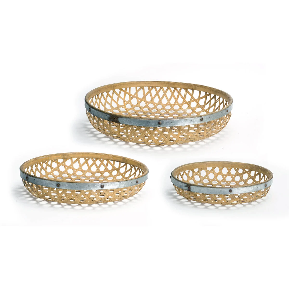 Round Woven Bamboo Tray Set with Metal Accents – 17", 20", 23.5" by Melrose