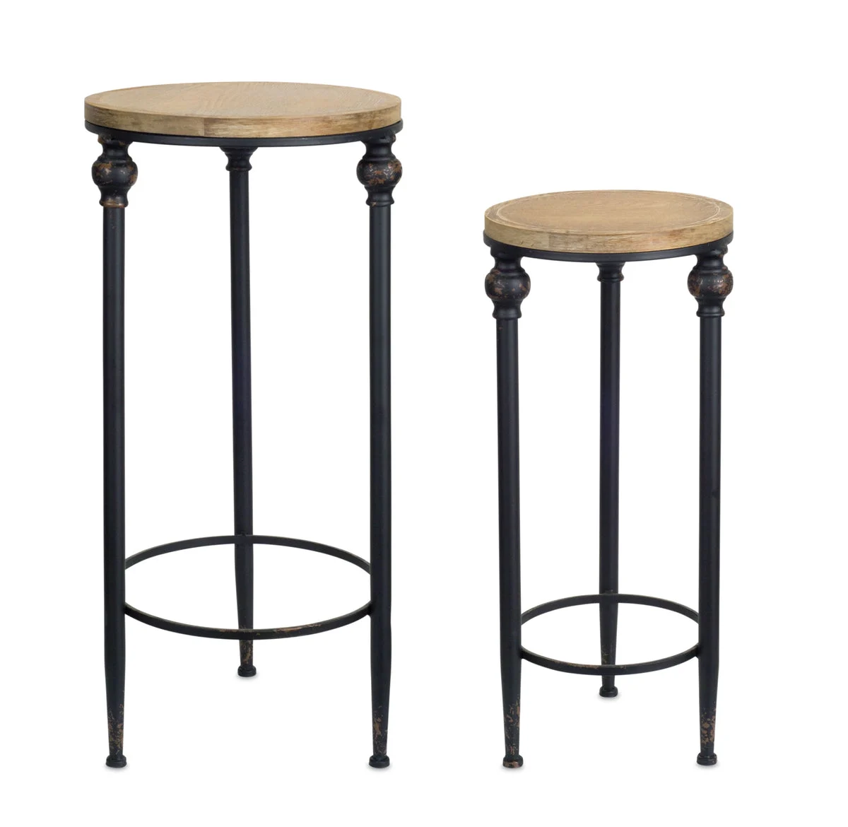 Round Wood Top Metal Base Plant Stand Tables for Home Display (Set of 2) by Melrose