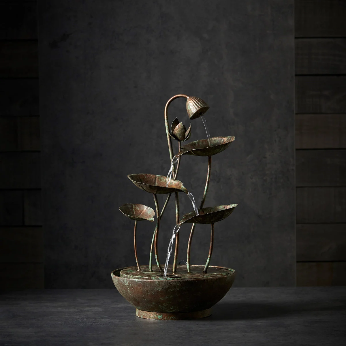 Decorative Metal Fountain – 19.5" Lotus Leaf Water Feature by Melrose