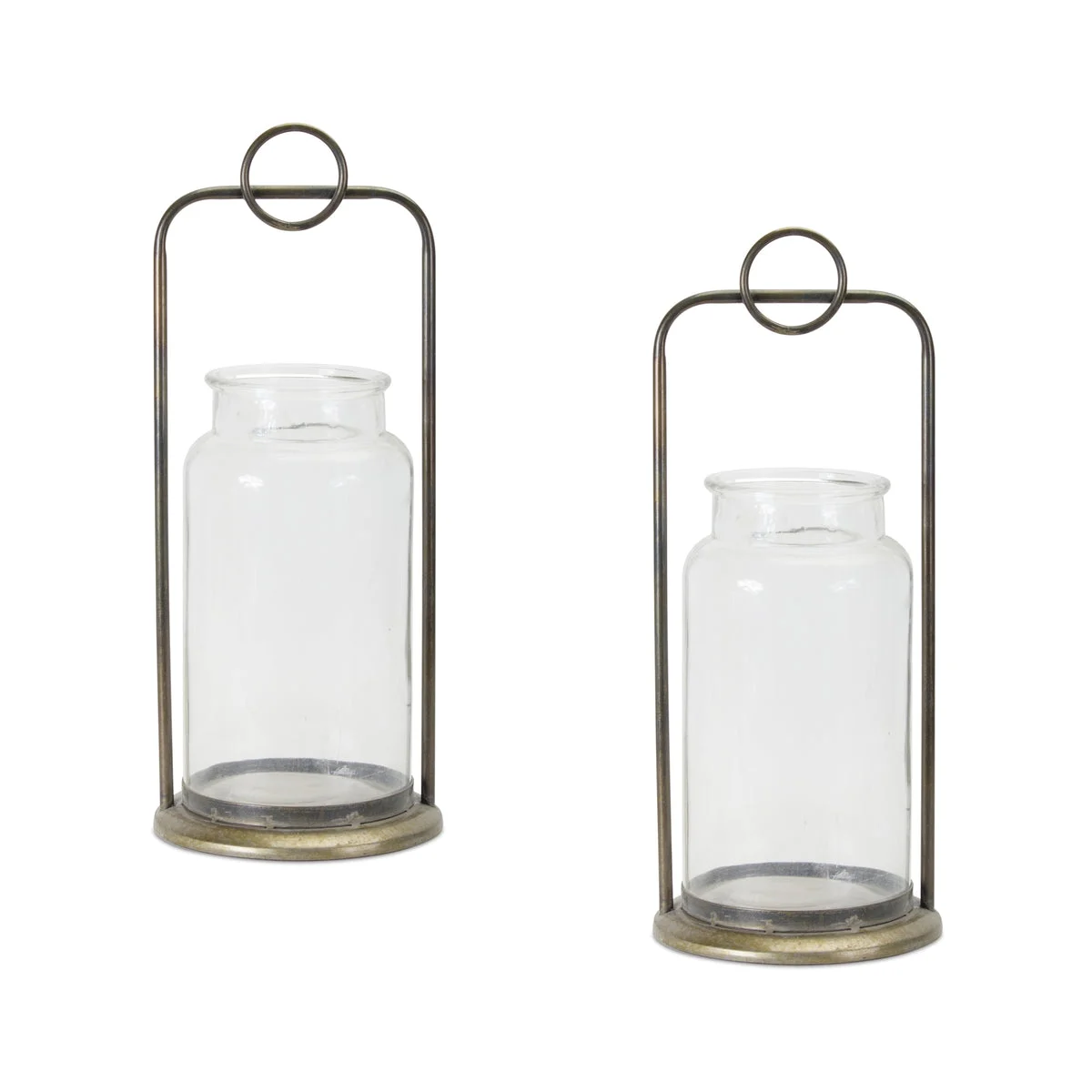 Antique Metal Candle Holder with Glass Jar – Set of 2 by Melrose