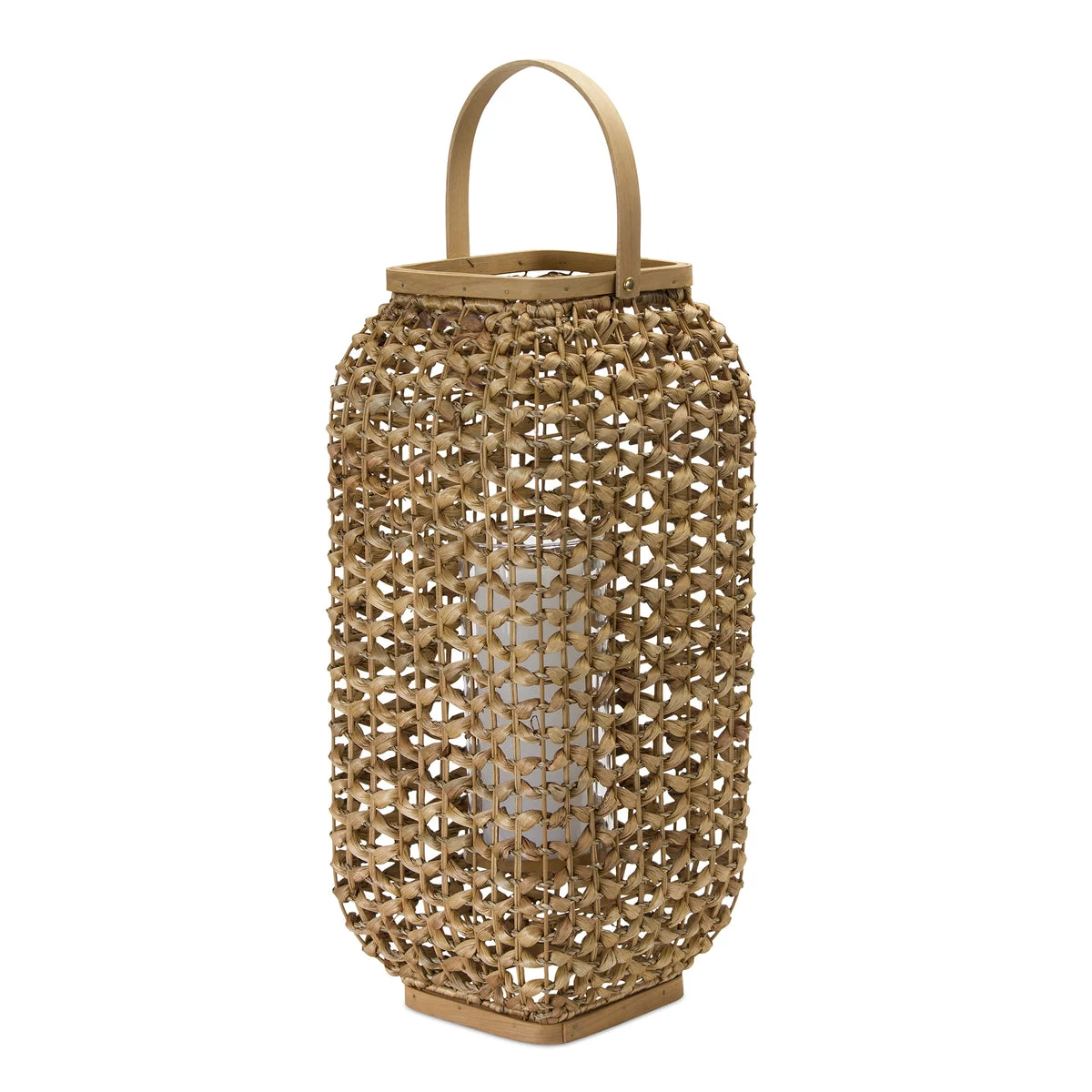 Woven Wicker Lantern with Glass Insert – 20" Tall Decorative Candle Holder by Melrose