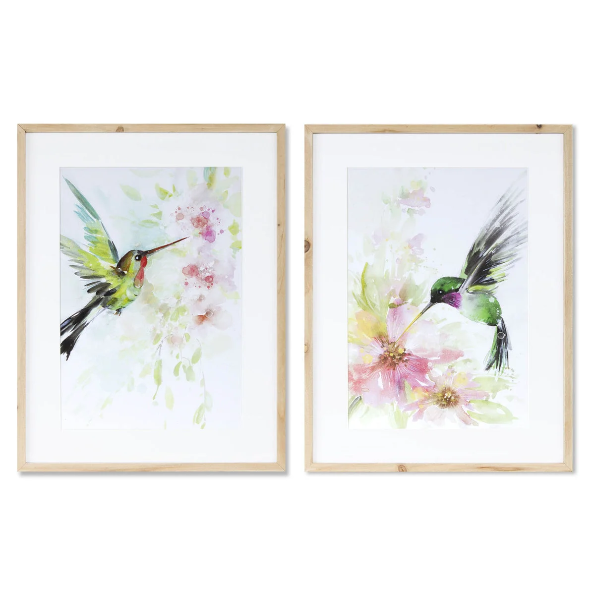 Hummingbird Watercolor Wall Art – Set of 2 Framed Prints 15.25" x 19.75" by Melrose