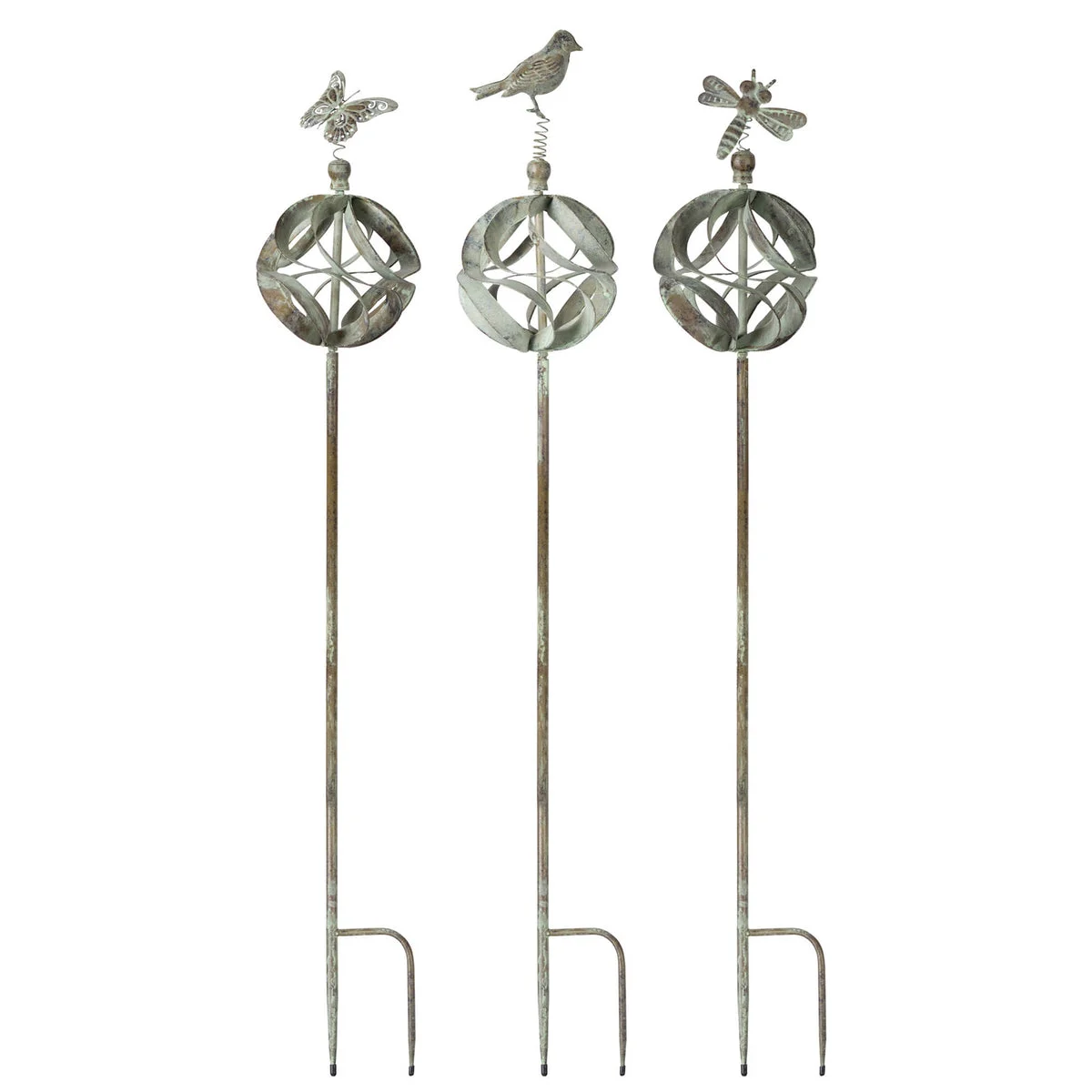 Metal Yard Stakes – 60" Tall Garden Bird and Insect Stakes – Set of 3 by Melrose