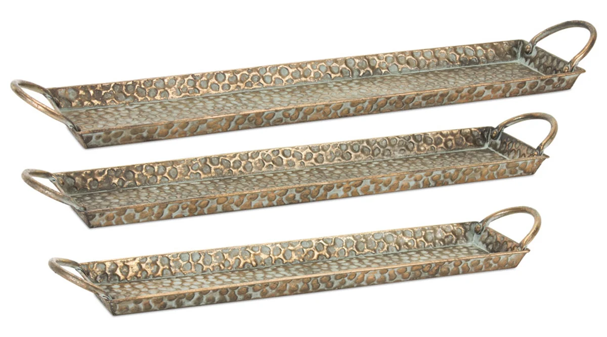Decorative Hammered Metal Display Trays Set of 3 with Washed Finish by Melrose