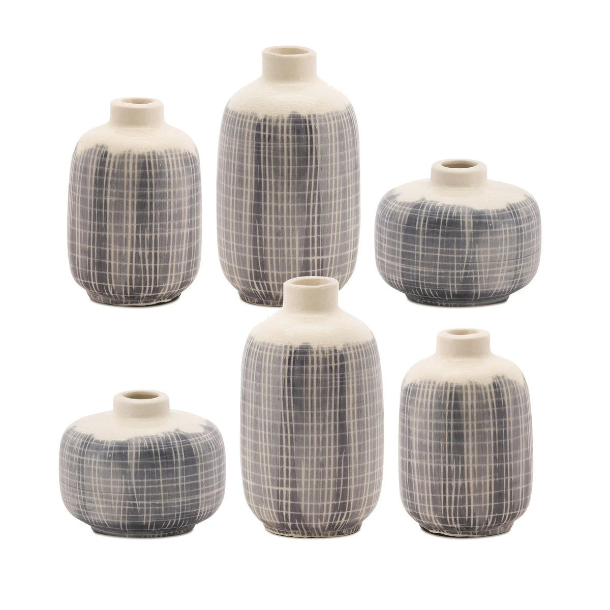 Mini Terra Cotta Bud Vase with Navy Criss Cross Pattern (Set of 6) By Melrose
