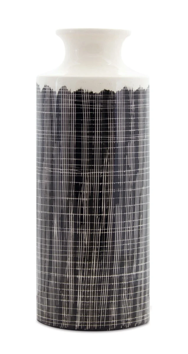 Terra Cotta Floor Vase – 19.25"H Black & White Criss-Cross Pattern Tall Decorative Accent By Melrose