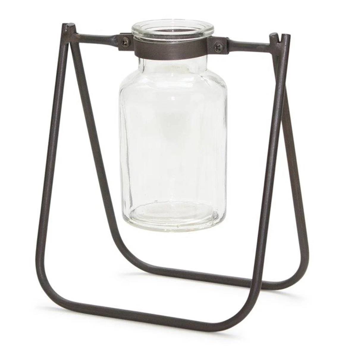 Hanging Glass Jar Vase Set of 2 – Metal Stand Design – 6.75 Inch Height – For Decorative Floral Display – By Melrose