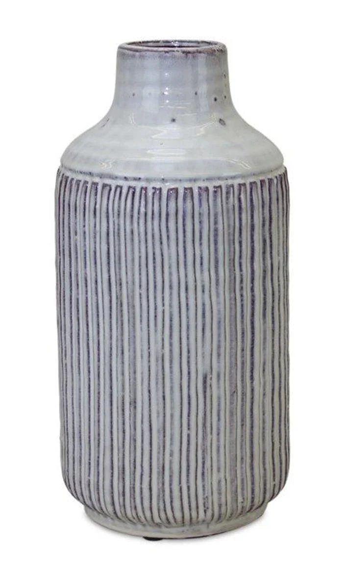Rustic Ribbed Terra Cotta Vase – 12.25"H Beige and Brown Clay for Tabletop or Shelf – By Melrose