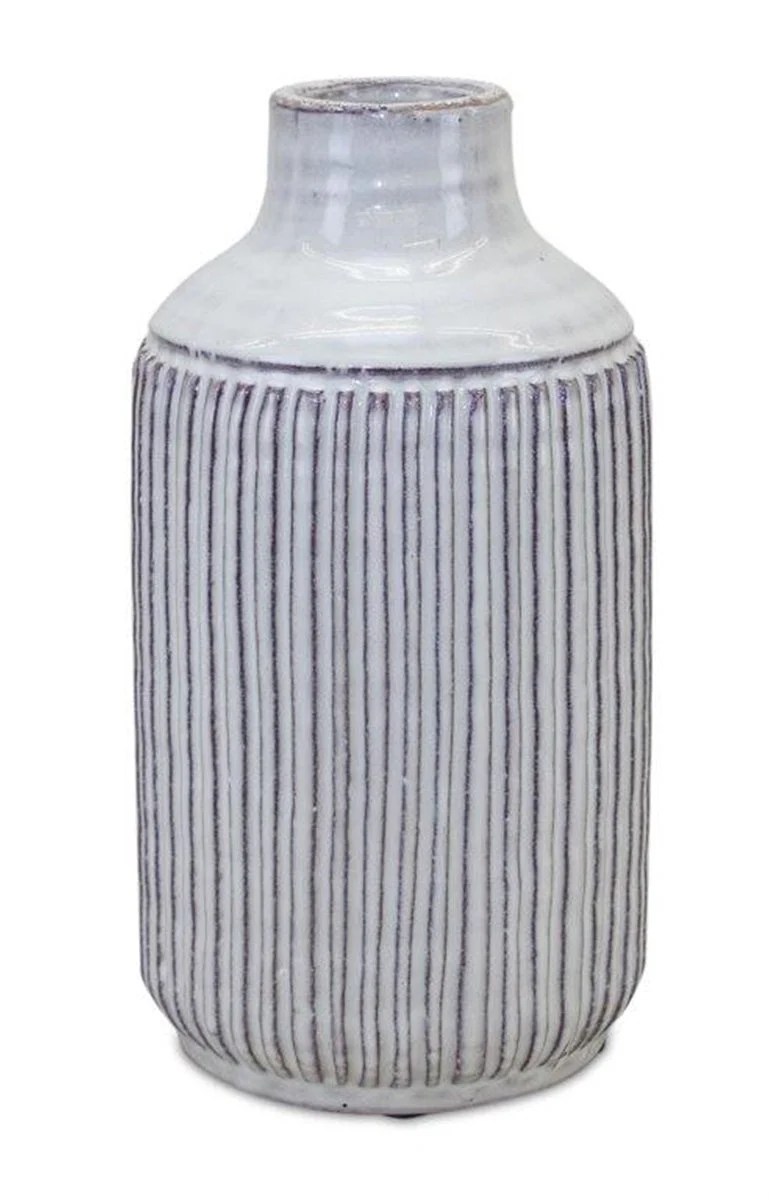Rustic Ribbed Terra Cotta Vase – 10"H Brown and Beige Glazed Clay Accent for Tabletop – By Melrose