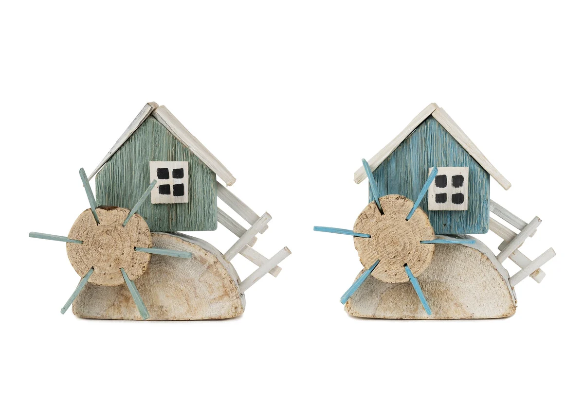 Water Wheel Decor – Set of 2, 8.5"L x 7"H Wooden Coastal Accent for Lakehouse or Cabin – By Melrose