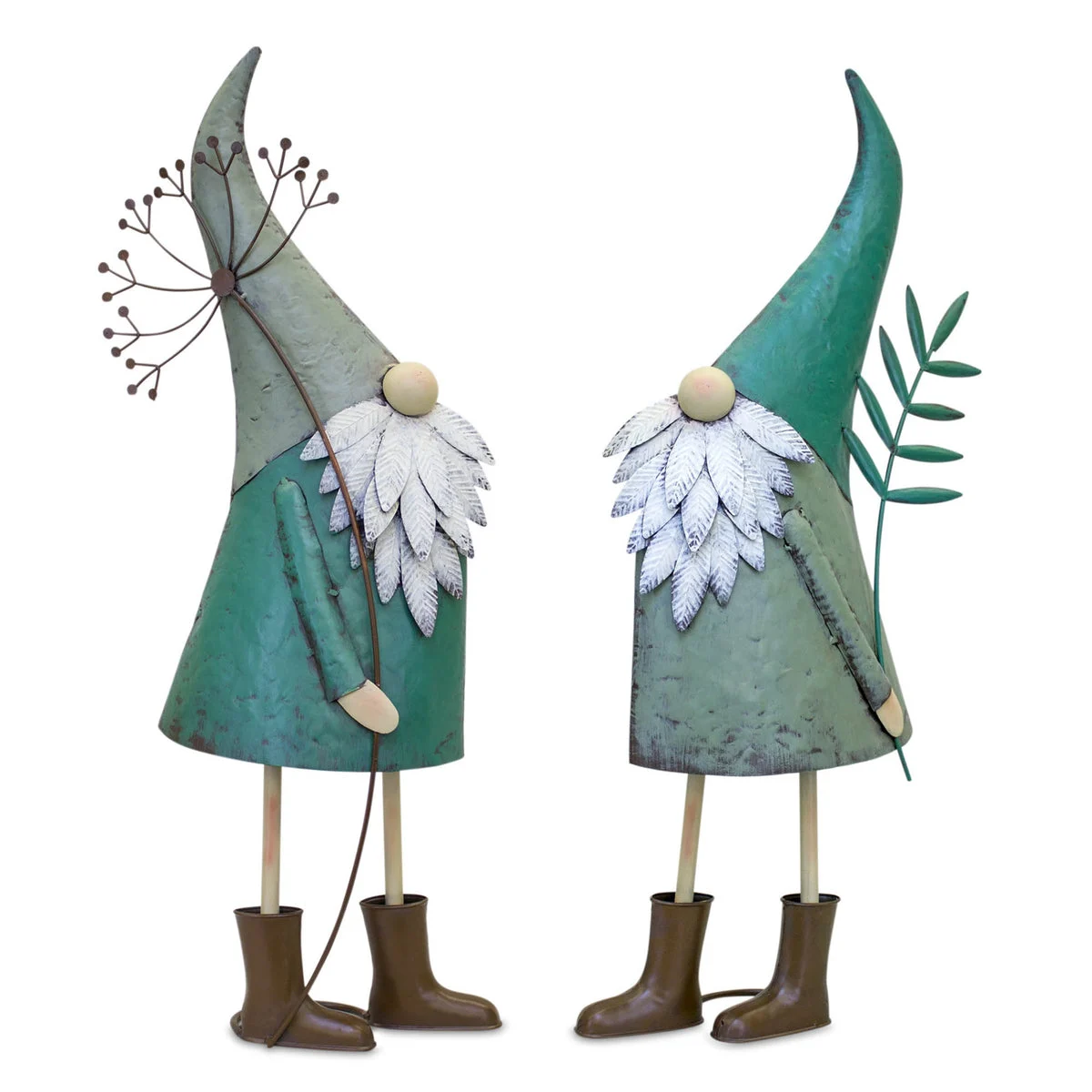 Garden Gnome (Set Of 2) Iron Metal 27.25 Inch Height for Yard or Porch By Melrose