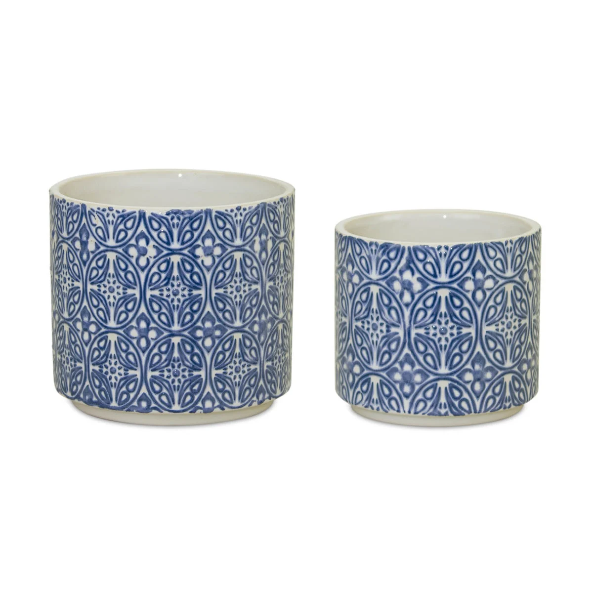Decorative Ceramic Plant Pots Set of 2 – Blue and White – 4.75" Tall by Melrose