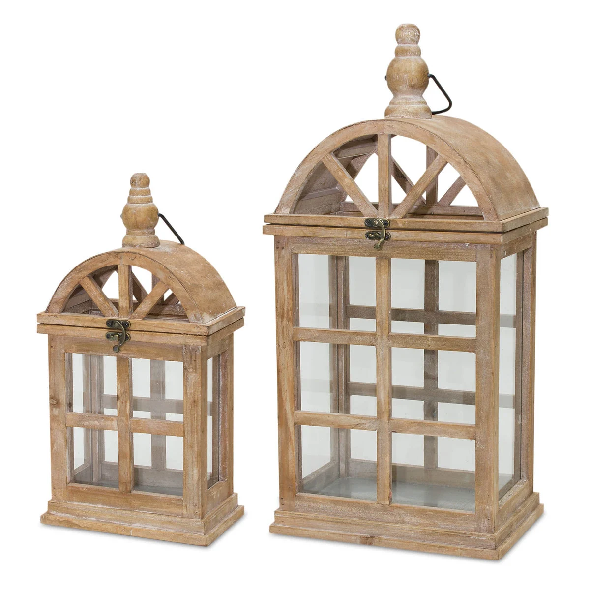 Wooden Candle Lantern Pair (Set of 2) 21.5 Inch Height with Curved Top By Melrose