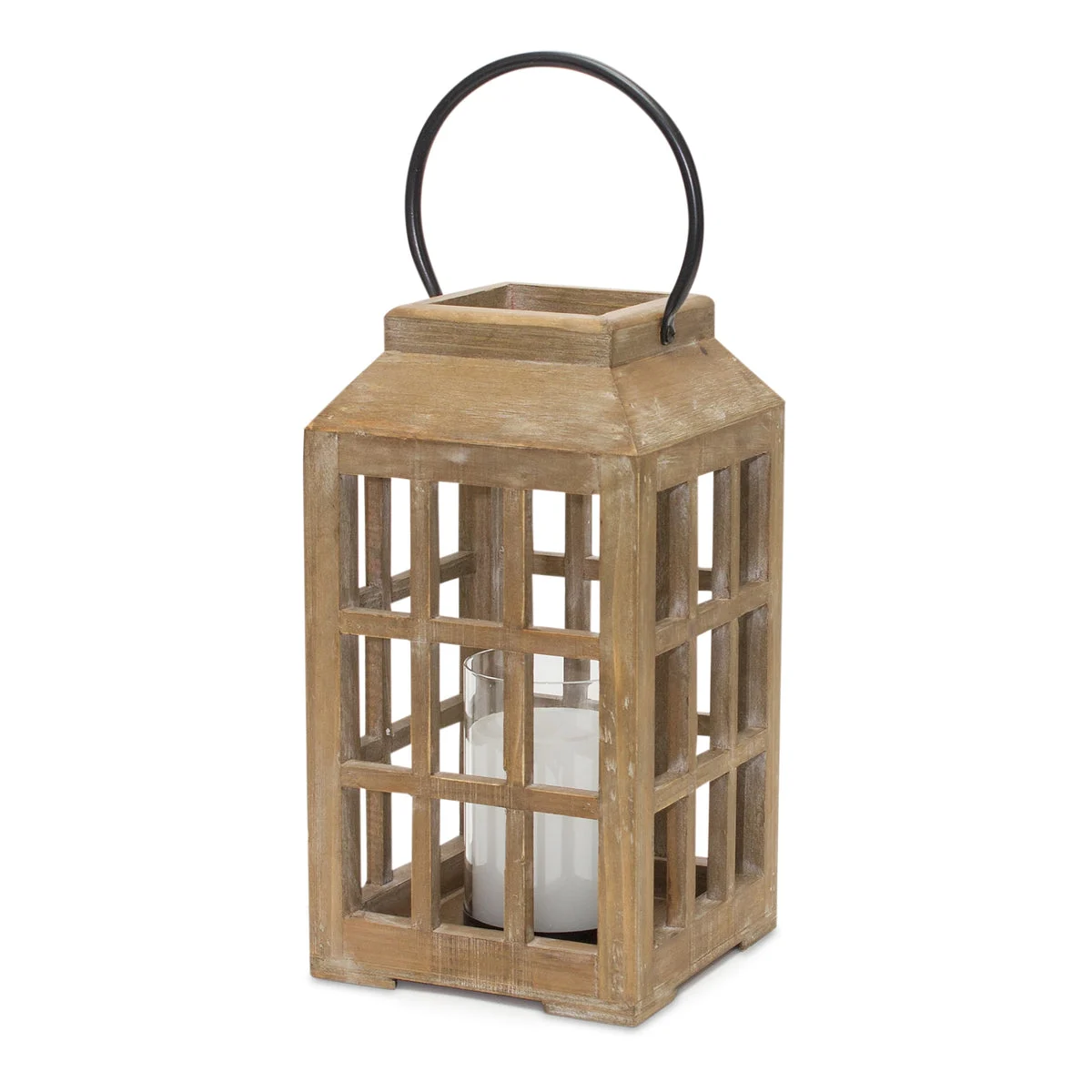 Wooden Lantern with Glass Insert 17 Inch Height Table Accent By Melrose