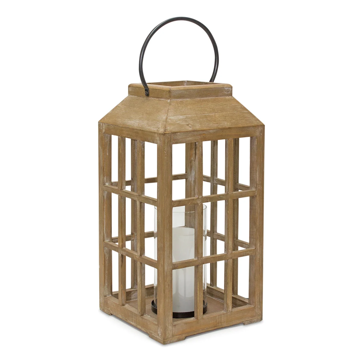Wooden Lantern with Glass Hurricane 22.5 Inch Height Decorative Accent By Melrose