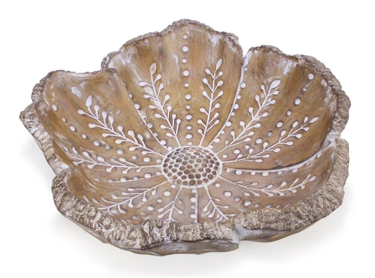 Whitewashed Carved Flower Bowl 3 Inch for Tabletop Display By Melrose