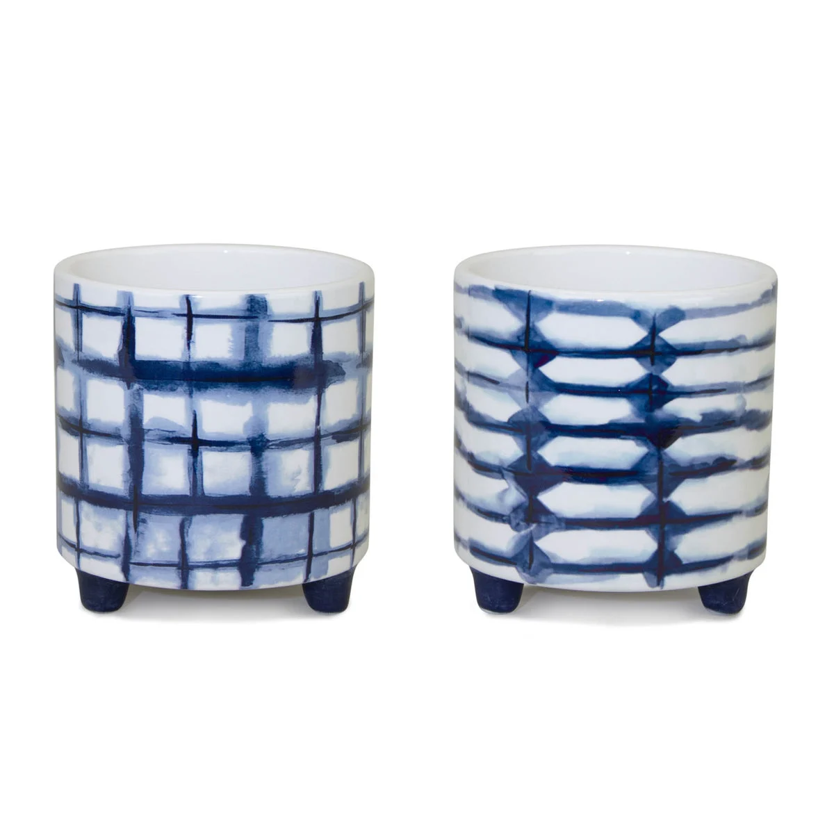 Blue White Tie Dye Footed Planter (Set of 2) 4.5 Inch for Indoor Display By Melrose