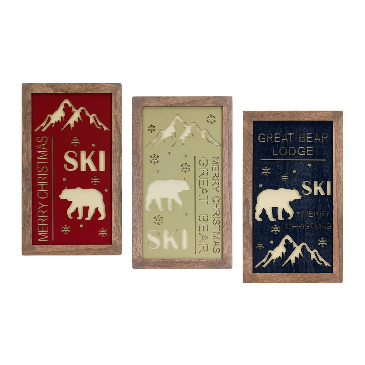 Ski Lodge Wooden Wall Plaque Christmas Decor (Set of 3) 20.75 Inch for Holiday Display By Melrose