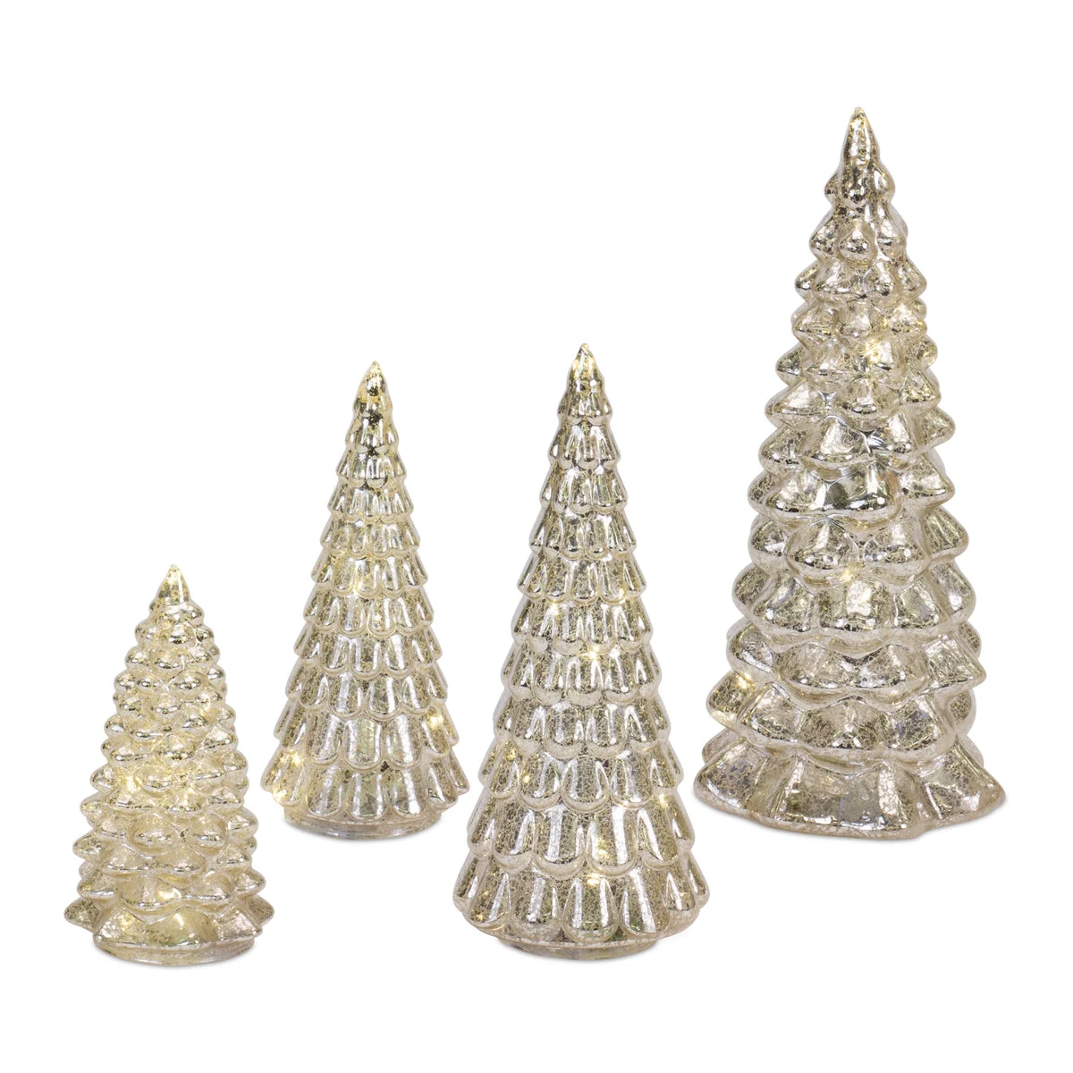 LED Christmas Tree Tabletop Decor – Mercury Glass Set of 4 – 12" Tall by Melrose