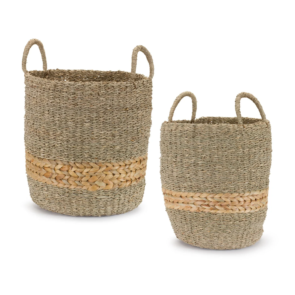 Woven Seagrass Basket Set with Wicker Accent Trim – Natural Storage Decor Bins for Home Organization, Set of 2 by Melrose